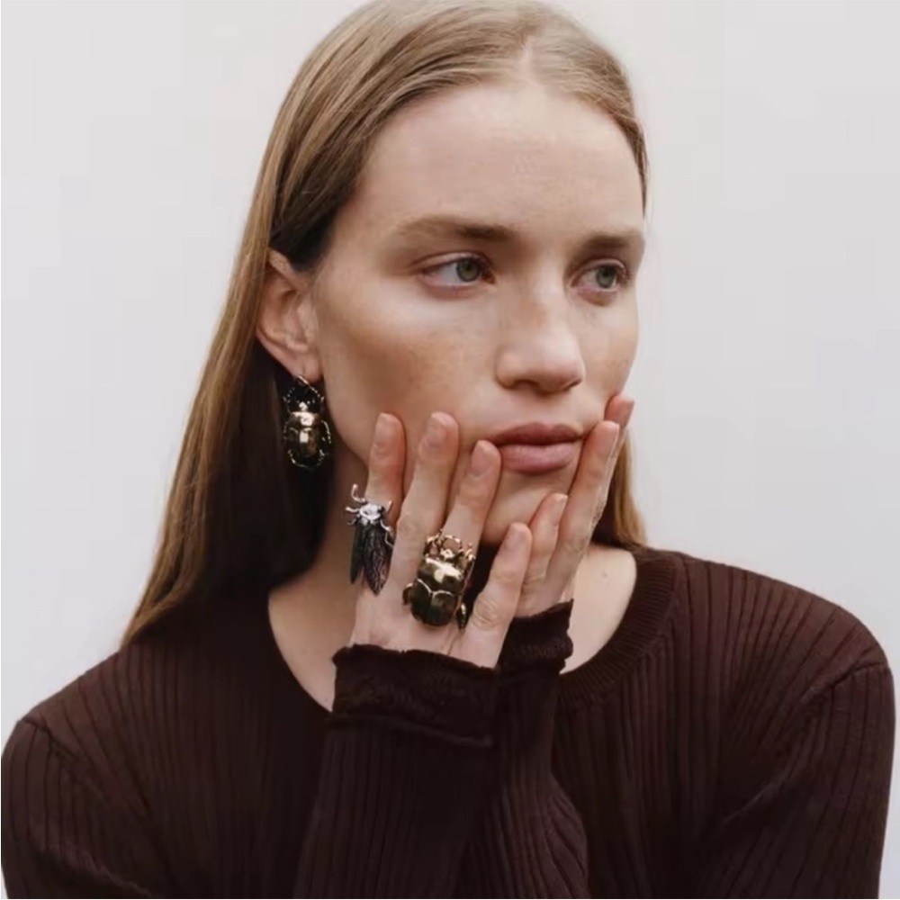 Zara Gold And Black Beetle Earrings